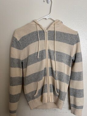 Brandy Melville Striped Hooded Zip Sweater - Cream & Gray